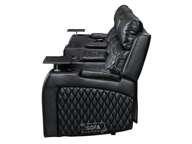 Electric Recliner Sofa Set 3+3 and Cinema Sofa Seats Package in Black Leather. Suite with USB, Storage, and Charger - Venice Series One