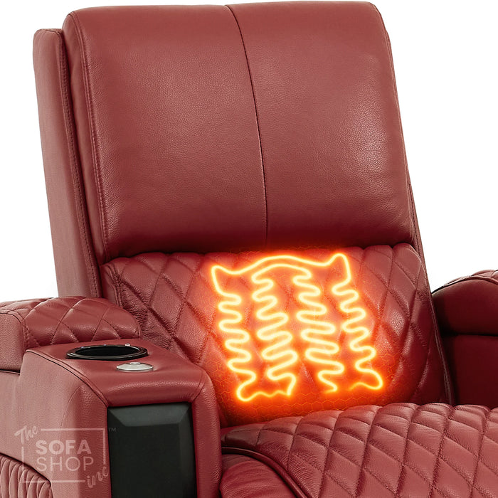 1 Seat Real Leather Electric Recliner Chair Home Cinema Sofa In Red with Massage, LED Cup Holders  & Low Heated Lumbar | Assisi