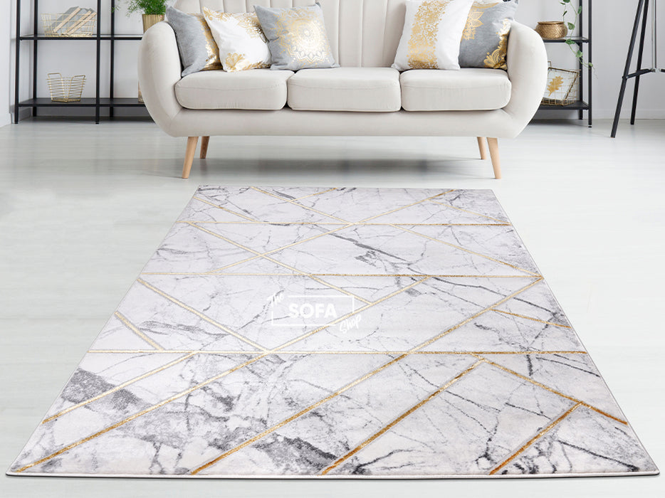 White Rug Woven Fabric in Small & Large Sizes - Alzira