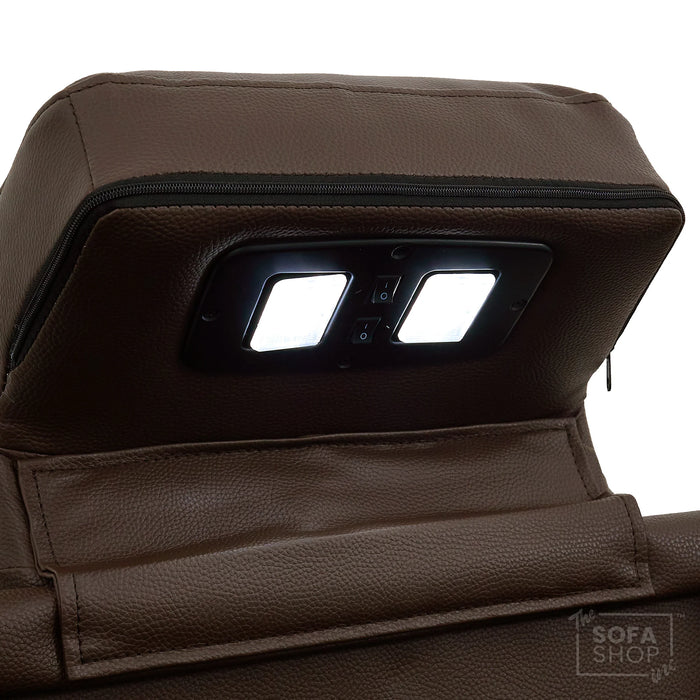 Dark Brown Real Leather 3 Seater Cinema Sofa | Electric Recliner Couch with Massage, Heat, Fold-Down Table & Wireless Charger | Capri | The Sofa Shop