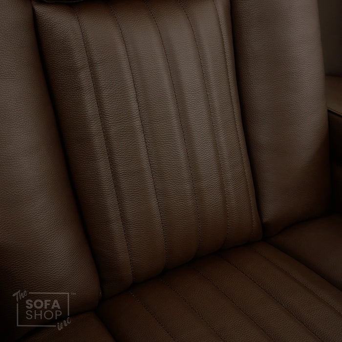 Dark Brown Real Leather 3 Seater Cinema Sofa | Electric Recliner Couch with Massage, Heat, Fold-Down Table & Wireless Charger | Capri | The Sofa Shop