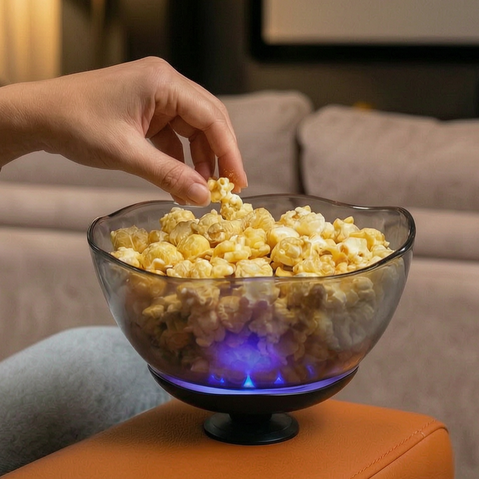 Popcorn Bowl In Black | Cinema Snack Bowl With Ambient Lighting + Anti-Spill Design + Microwave Safe + Dishwasher Safe | Ivory | The Sofa Shop