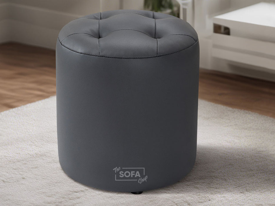 Big Round Footstool in Grey Leather - Vaneto