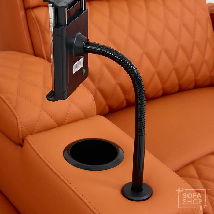 2 Seater Cinema Sofa in Orange Real Leather | Luxury Theatre & Home Cinema Seating With Electric Recliner With Cooling Cup Holders + Lumbar Support | USB Charging + LED Lights | Assisi