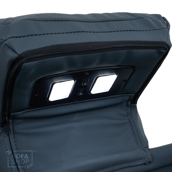 3+1 Seater Genuine Leather Recliner Cinema Sofa Set with Massage, Drop-Down Table, Cup Holders, LED Reading Light, Power Recliner, USB Ports, Socket Set & Storage | Blue Leather | Napoli