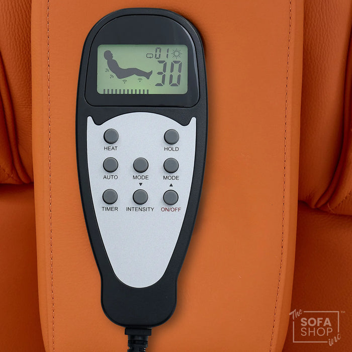 1 Seater Real Leather Electric Recliner Cinema Chair in Orange | Massage & Heat, Power Grommet, LED Cup Holders & Lumbar Support | Assisi | The Sofa Shop