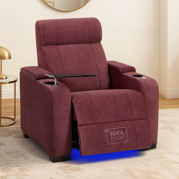 Recliner Chair with Electric Reclining, Massage, USB Ports, Cup Holders & LED Lights, Purple Velvet Sofa | Rimini Series Two | The Sofa Shop