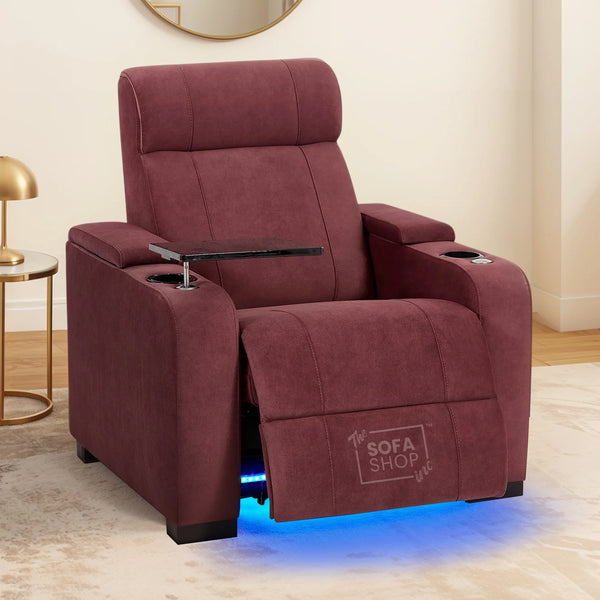 Recliner Chair with Electric Reclining, Massage, USB Ports, Cup Holders & LED Lights, Purple Velvet Sofa | Rimini | The Sofa Shop