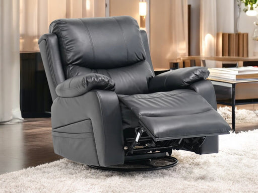 Black Leather Rocking & Swivel Chair | Manual Recliner Chair | 360 Rotation Swivel + Rocking Function - 37