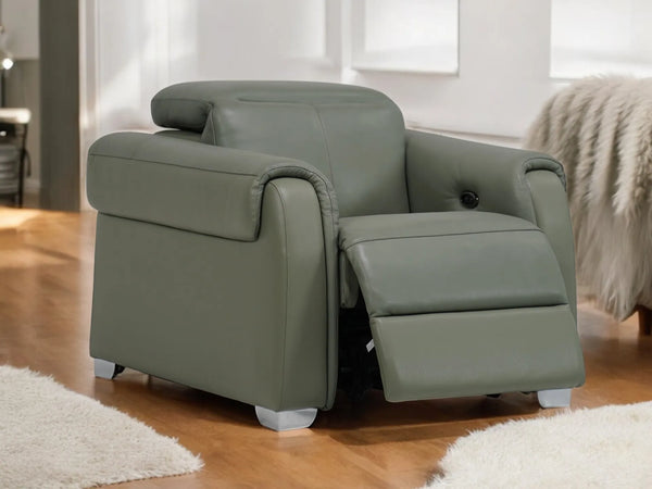 1 Seater Electric Recliner | Cinema Sofa | Light Green with Adjustable Headrest & USB Ports - Turin - 10