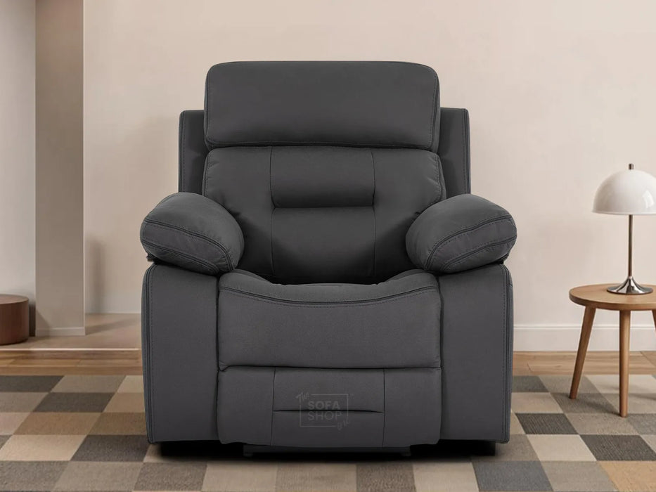Electric Recliner Chair In Grey Resilience Fabric | Hi-Tech Cinema Seat with Power Headrest,  Massage, Power Recliner & USB Charging Button | Grey Fabric | Sicily