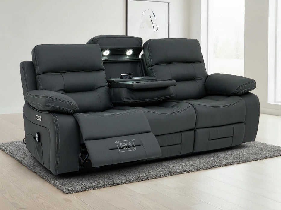 3+2 Electric Recliner Sofa Set in Grey Real Leather | Hi-Tech Cinema Package with Massage, Drop-Down Table, Power Headrest, Power Recliner, Storage Drawer, USB & Wireless Charging | Grey Real Leather | Sicily