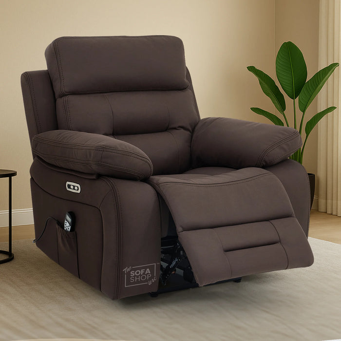 Electric Recliner Chair In Brown Resillience Fabric | Hi-Tech Cinema Seat with Power Headrest, Massage, Power Recliner & USB Charging Button | Sicily