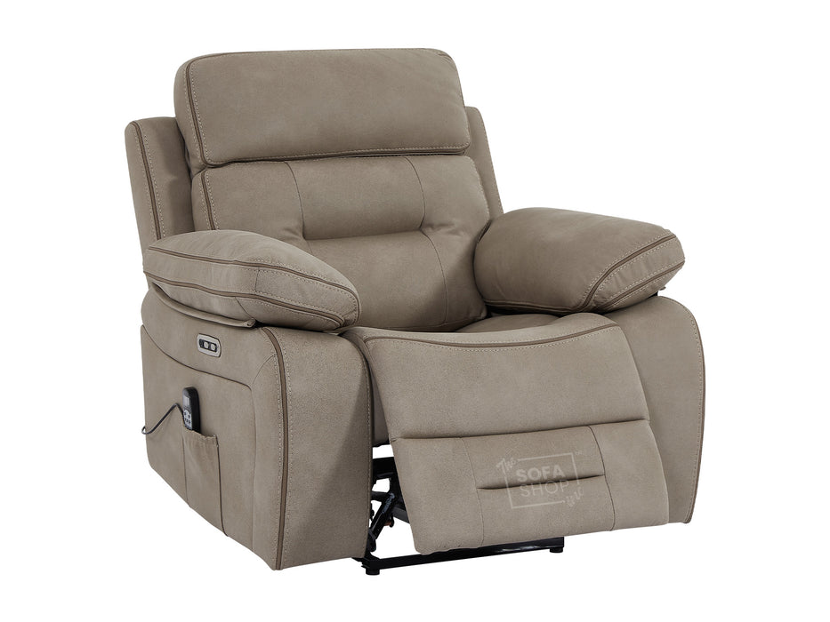 1 Seater Electric Reclining Chair | Smart Cinema Chair in Beige Fabric | USB Port & Power Headrest & Massage | Sicily | The Sofa Shop