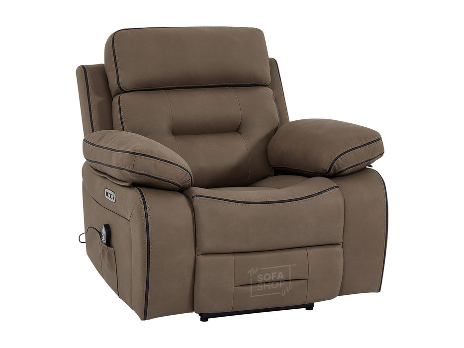 3 Seater Electric Recliner Sofa & Chair Package | 3+1 Home Theatre Set with Bluetooth, Massage Seat & Power Recliners | Brown Fabric Sicily | The Sofa Shop