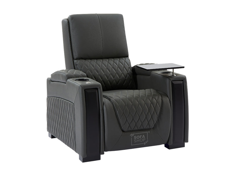 3 2 1 Seater Electric Recliner Sofa Set & Cinema Seats in Grey Real Leather With Power Lumbar Support, Chilled Cupholders & Power Headrests - Assisi