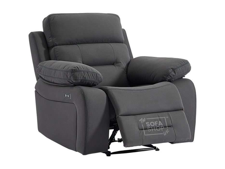 3+1 Recliner Sofa Set inc. Chair in Grey Velvet With Drop-Down Table & Cup Holders & USB Ports - 2 Piece Foster Power Sofa Set