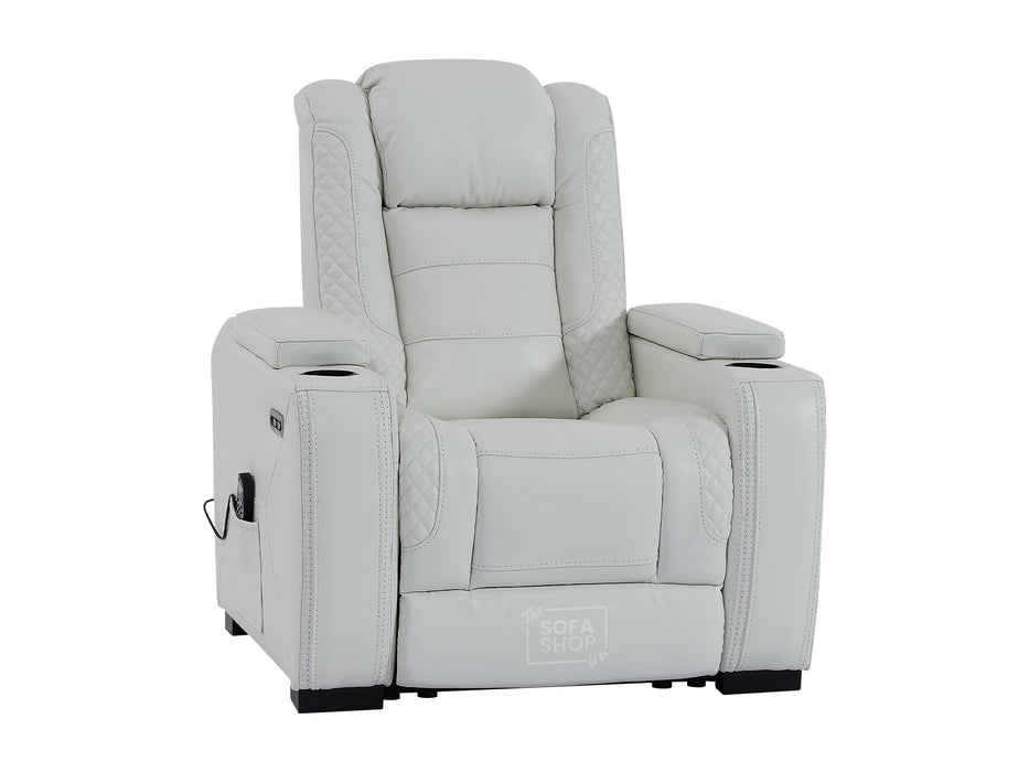 Real Leather Chair with Power Headrest, USB Ports, Electric Reclining & Massage Seat | White Leather Recliner | Napoli | The Sofa Shop