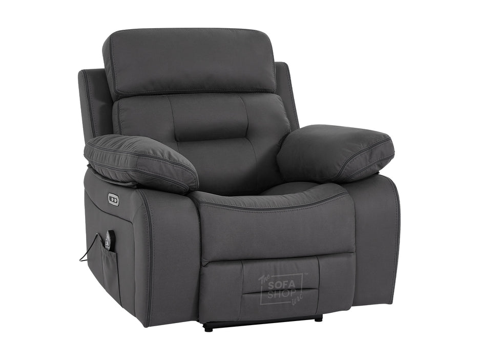 Fabric Cinema Seat in Grey with Power Headrest, Power Recliner & USB Charging Button | Grey Fabric | Sicily | The Sofa Shop