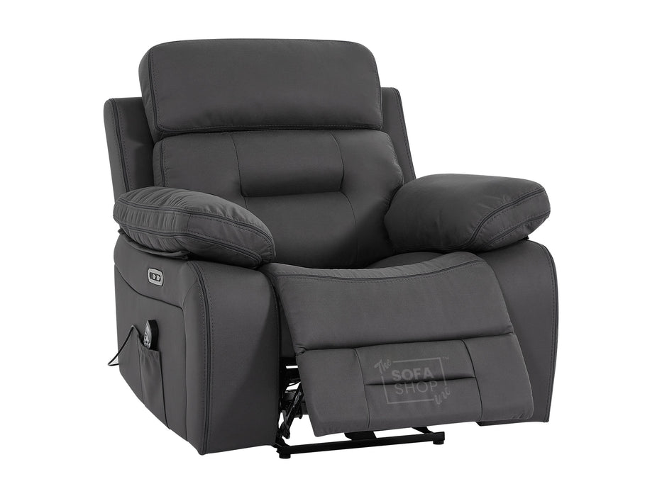 Fabric Cinema Seat in Grey with Power Headrest, Power Recliner & USB Charging Button | Grey Fabric | Sicily | The Sofa Shop