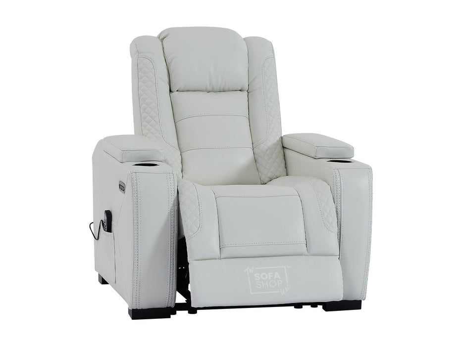 Real Leather Chair with Power Headrest, USB Ports, Electric Reclining & Massage Seat | White Leather Recliner | Napoli | The Sofa Shop