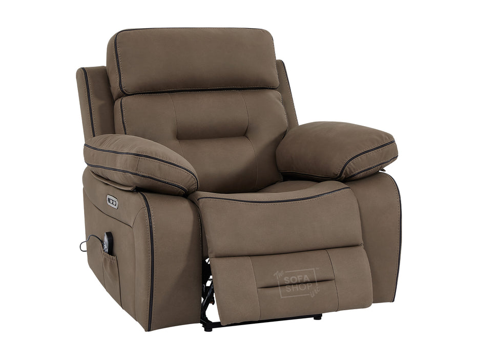 Fabric Electric Recliner | Smart 1 Seater Chair in Brown | Home Theatre Seating With Massage & USB Port & Power Headrest | Sicily | The Sofa Shop