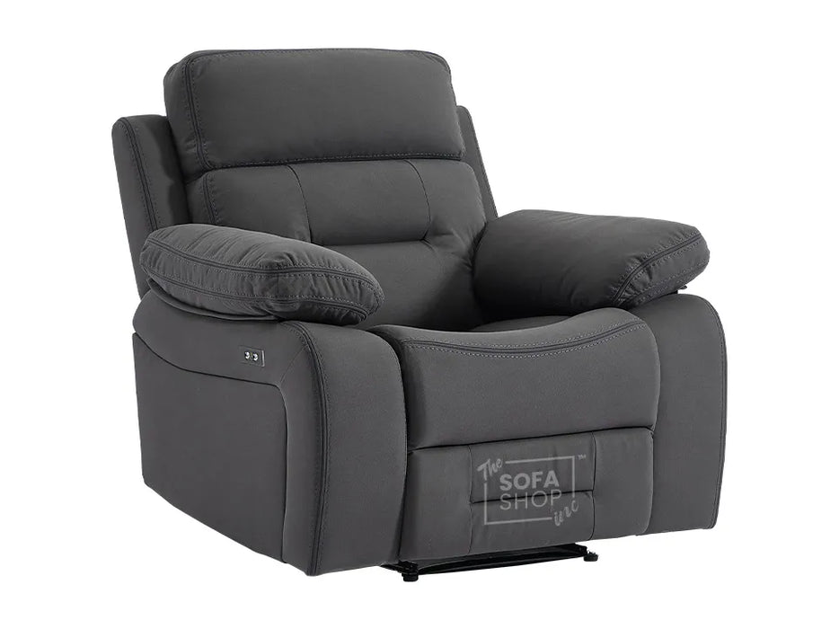 Electric Recliner Chair in Grey Velvet Fabric | Power Recliners & USB Ports | Foster | Sofa Sale