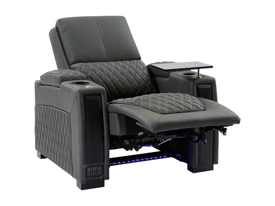 3+1 Seater Electric Recliner Sofa Set & Cinema Seats in Grey Real Leather With Chilled Cuphoders & Power Headrests - Assisi