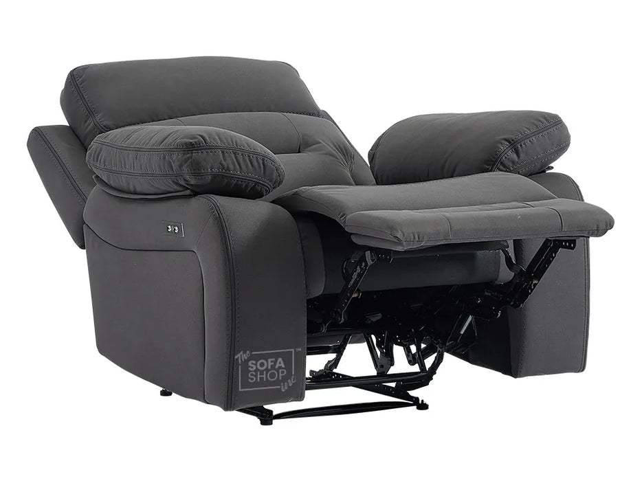 Electric Recliner Chair in Grey Velvet Fabric | Power Recliners & USB Ports | Foster | Sofa Sale