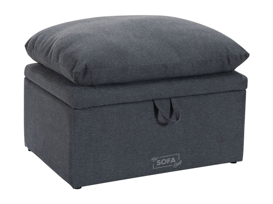 Dark Grey Fabric Cushion Top Footstool - Bari