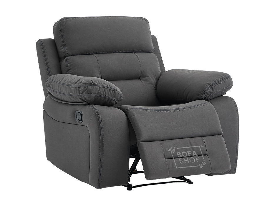 3 2 1 Recliner Sofa Set. 3 Piece Recliner Sofa Package Suite in Dark Grey Fabric with Drop-Down Table & Drinks Holder- Foster