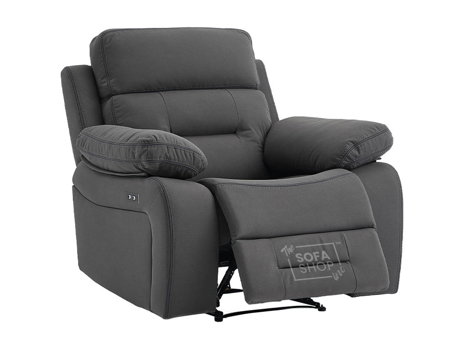 3 2 1 Electric Recliner Sofa Set. 3 Piece Recliner Sofa Package Suite in Grey Velvet with Drop Down Table & Drink Holders & USB Ports- Foster