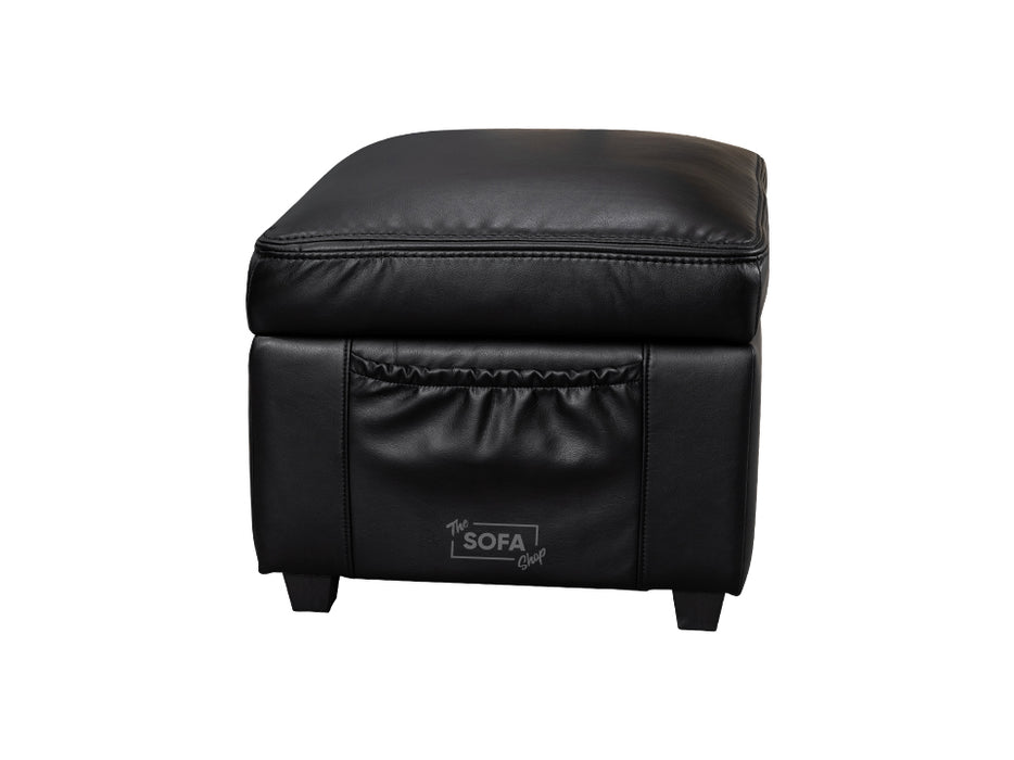 Swivel Chair & Footstool in Black Leather - Sorrento