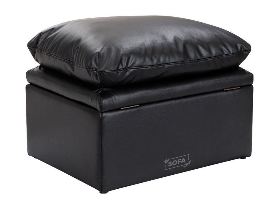 Black Leather Cushion Top Footstool - Bari