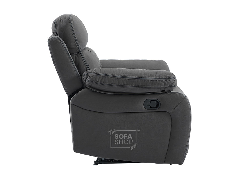 3 2 1 Recliner Sofa Set. 3 Piece Recliner Sofa Package Suite in Dark Grey Fabric with Drop-Down Table & Drinks Holder- Foster