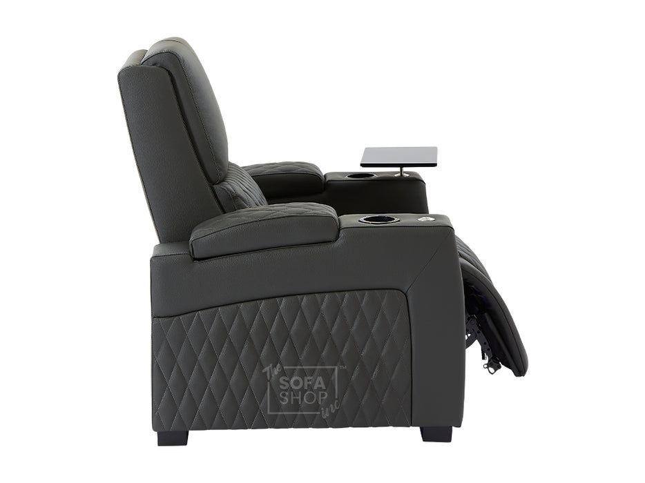 3+1 Seater Electric Recliner Sofa Set & Cinema Seats in Grey Real Leather With Chilled Cuphoders & Power Headrests - Assisi