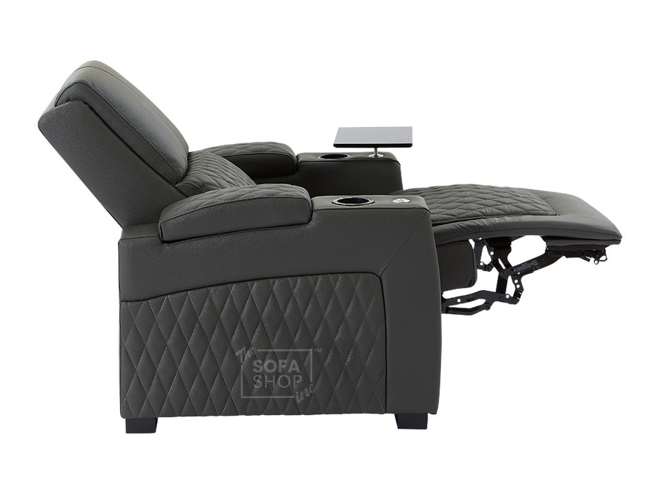 3+1 Seater Electric Recliner Sofa Set & Cinema Seats in Grey Real Leather With Chilled Cuphoders & Power Headrests - Assisi