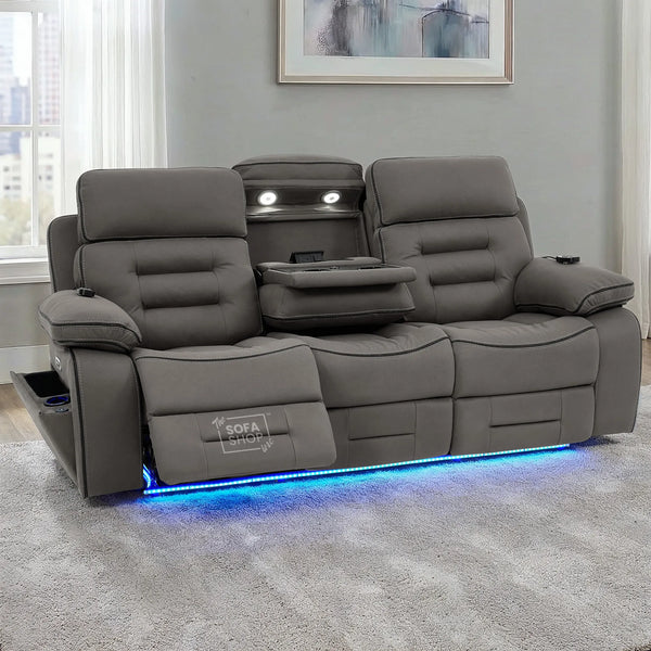 3 Seater Electric Recliner Cinema Sofa in Graphite Dark Grey Fabric | Hi-Tech Sofa with Cooling Cupholder + Massage + Heat + Power Headrest + USB Ports + Speakers | Tuscany | The Sofa Shop