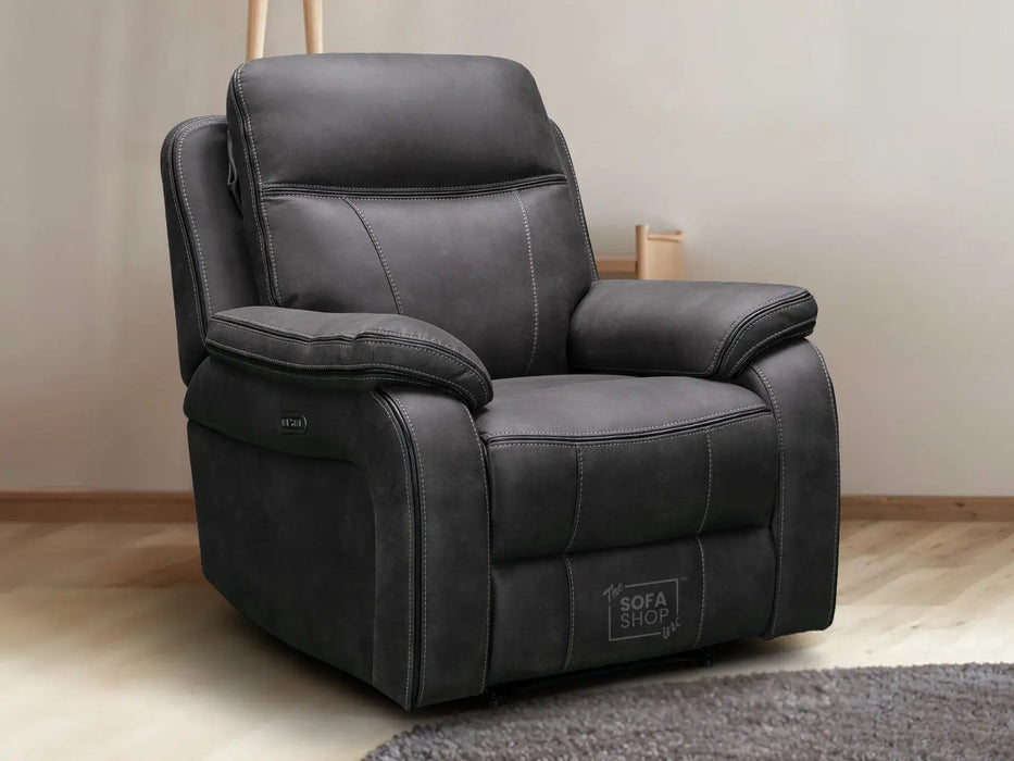 1 Seat Electric Recliner Chair Home Cinema Sofa | Fabric Chair In Grey | Hi-Tech Chair with Power + USB + Adjustable Headrest | Vinson