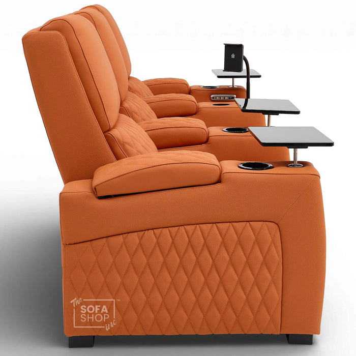 3 Seater Cinema Sofa in Orange Real Leather | Luxury Theatre & Home Cinema Seating | Electric Recliner With USB Charging + Cupholders & Power Headrests | LED Lighting & Hidden Storage | Assisi