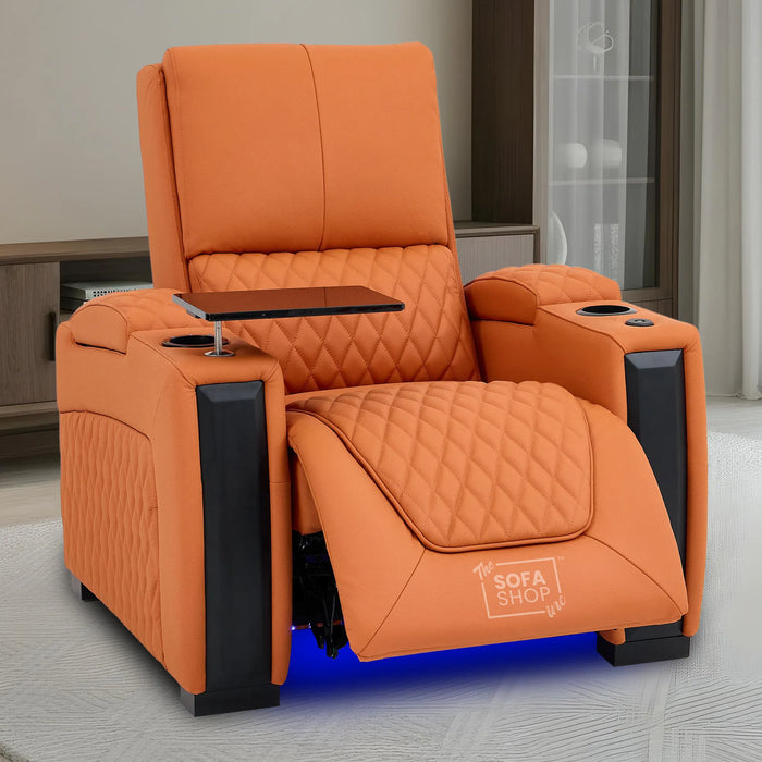 1 Seater Real Leather Electric Recliner Cinema Chair in Orange | Massage & Heat, Power Grommet, LED Cup Holders & Lumbar Support | Assisi | The Sofa Shop