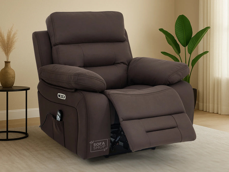 3+1 Electric Recliner Sofa Suite in Brown Resillience Fabric | Hi-Tech Cinema Set with Massage, Drop-Down Table, Power Headrest, Power Recliner, Storage Drawer, USB & Wireless Charging  | Sicily