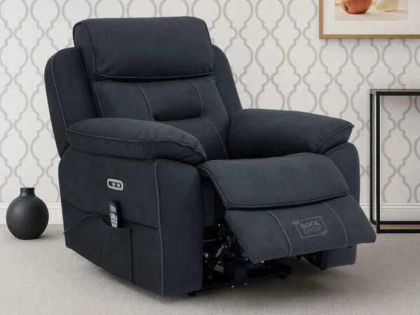 1 Seat Electric Recliner Chair Home Cinema Sofa | Fabric Chair In Charcoal Grey | Hi-Tech Chair with Massage, Heating, Padded Armrests, USB & Power Headrest | Florence
