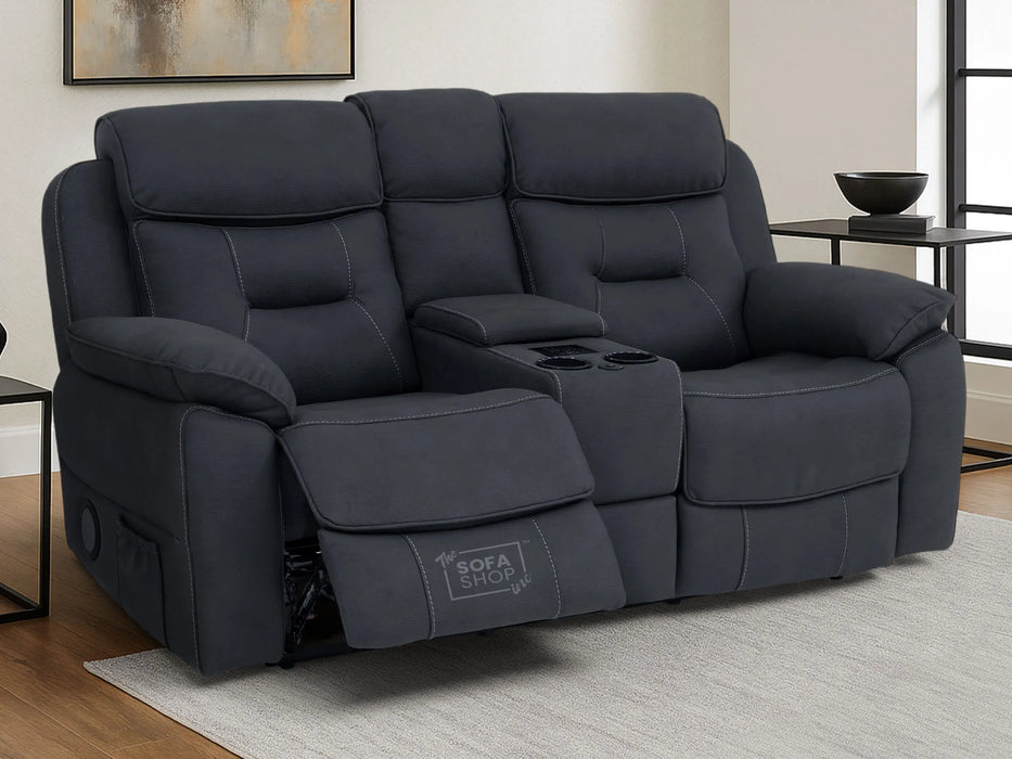 2 Seat Electric Recliner Home Cinema Sofa | Fabric Couch In Charcoal Grey | Hi-Tech Sofa with Massage + Chilled Cupholders + Console + USB | Florence