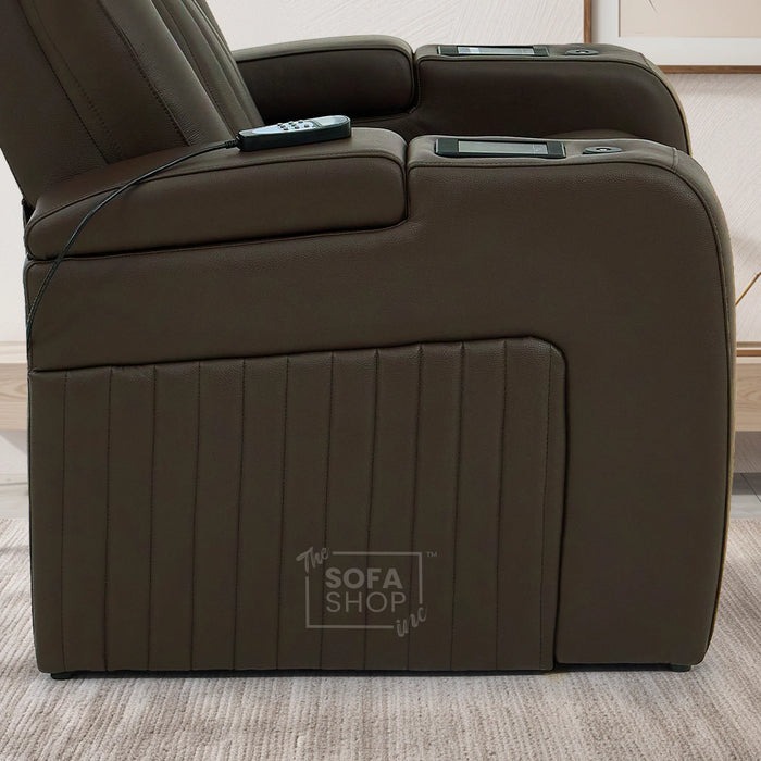 Electric Recliner Cinema Chair in Dark Brown Genuine Leather | Massage,  Heated Lumbar + Heating & Cooling Cup Holders & Power Headrest | Capri | The Sofa Shop