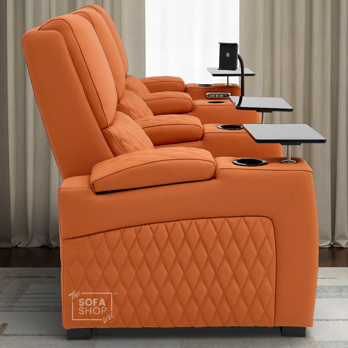 3 Seater Cinema Sofa in Orange Real Leather | Luxury Theatre & Home Cinema Seating | Electric Recliner With USB Charging + Cupholders & Power Headrests | LED Lighting & Hidden Storage | Assisi