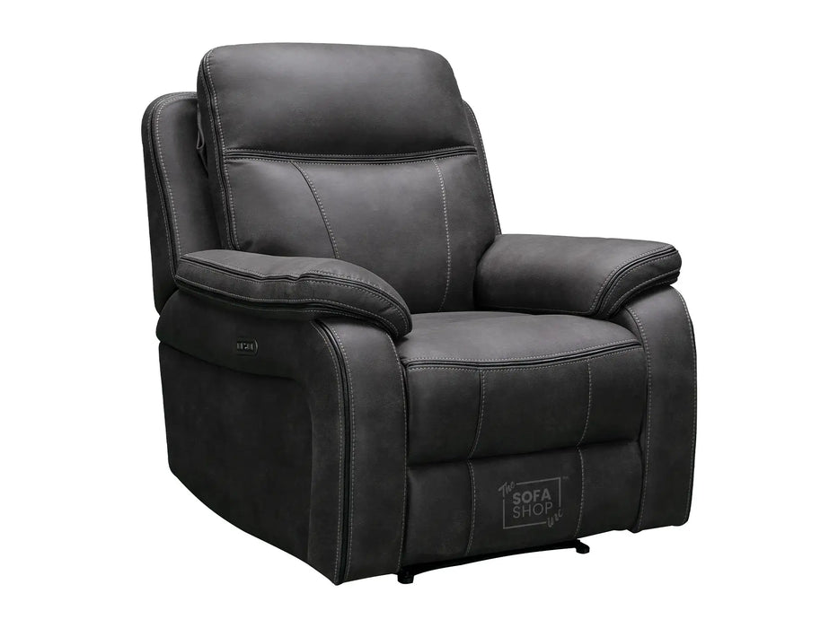 1 Seat Electric Recliner Chair Home Cinema Sofa | Fabric Chair In Grey | Hi-Tech Chair with Power + USB + Adjustable Headrest | Vinson