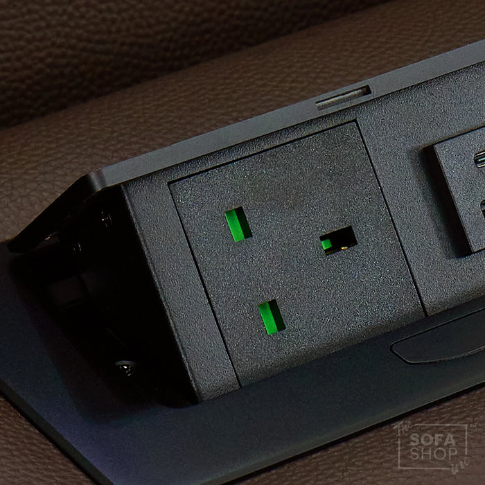 Dark Brown Real Leather 3 Seater Cinema Sofa | Electric Recliner Couch with Massage, Heat, Fold-Down Table & Wireless Charger | Capri | The Sofa Shop