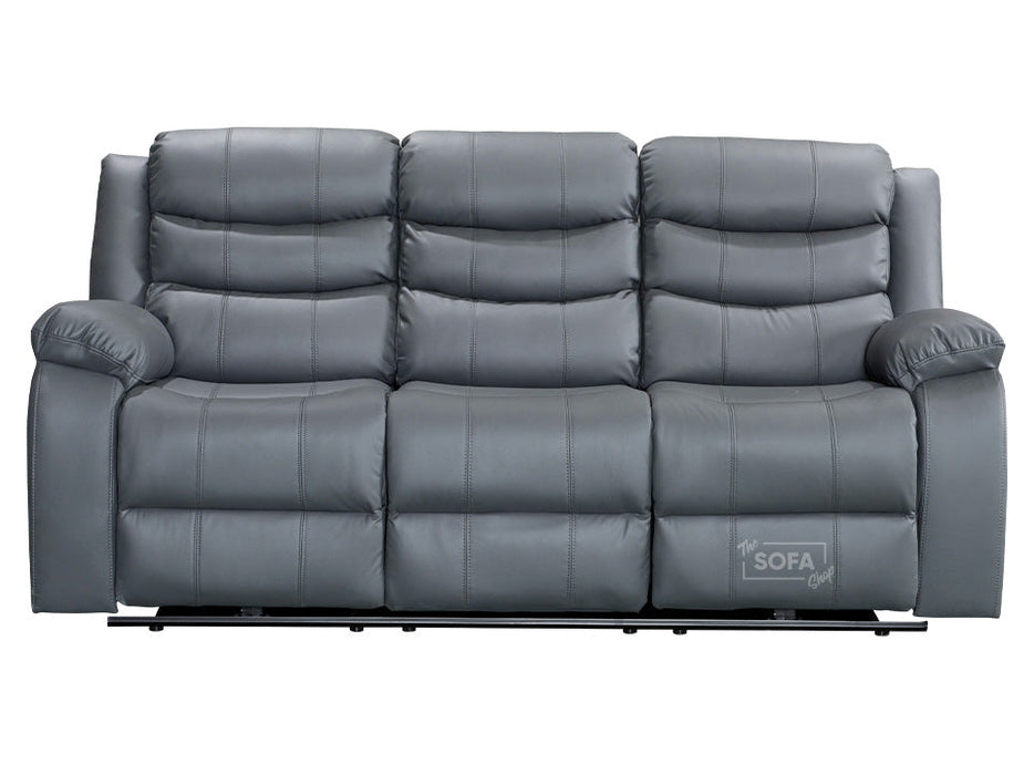 3 Piece Sofa Set - Recliner Sofa - 3+3+1 Seat Sofa Suite Package in Grey Leather with Folding Table & Cupholders - Sorrento