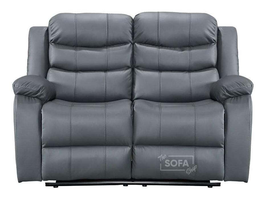 2 Seater Grey Leather Manual Recliner Cinema Sofa | Recliner Couch With High-Back Support & Comfortable Padding | Sorrento | The Sofa Shop